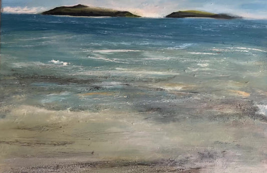 scilly islands art oil painting of beach and island