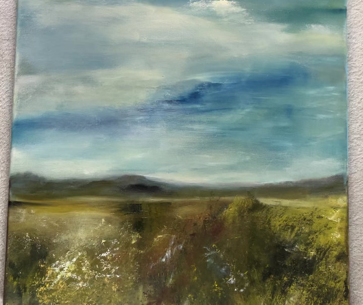 Landscape oil painting of meadow flowers