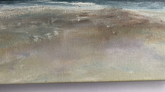 oil painting on canvas expressive beach and ocean scene with dark blue sea and waves