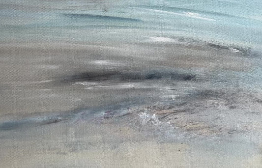 Seascape beach art sand and ocean painting dark blue and yellow expressive art tide artwork