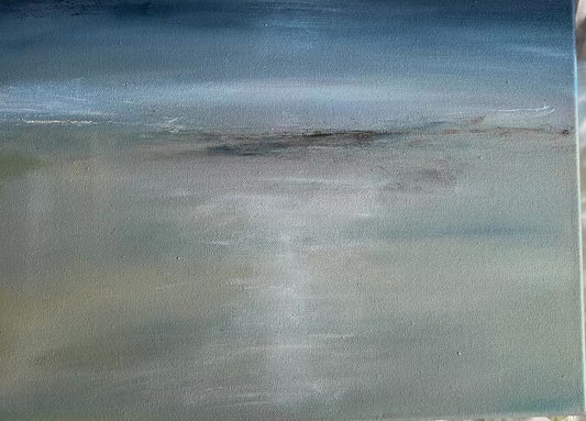Seascape beach art sand and ocean painting dark blue and yellow expressive art tide artwork