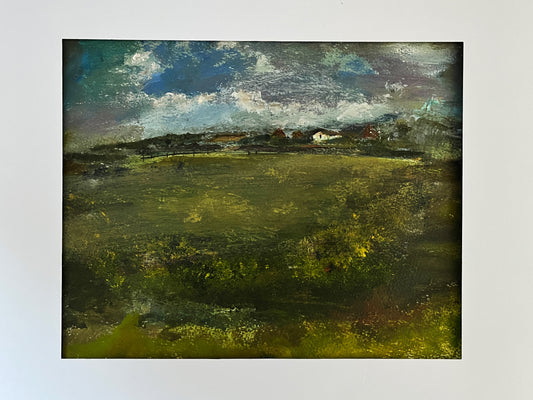 Original and unique oil on paper artwork. This landscape painting is mounted and unframed. 