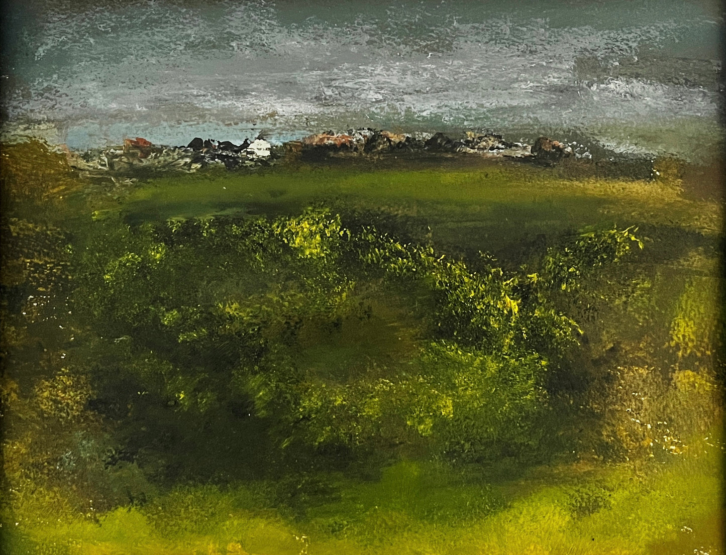Landscape painting. Original and unique semi abstract oil on paper contemporary art 
