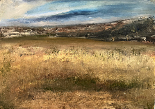 Unique and original art painted on hard board using oil paint. Semi abstract landscape painting.