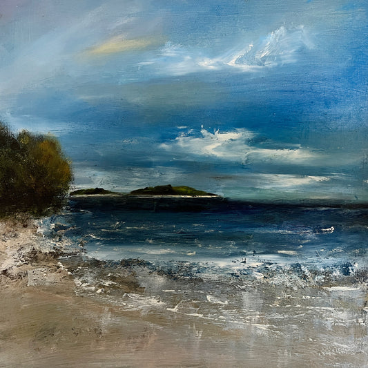 Isles of Scilly beach painting, oil on box canvas seascape